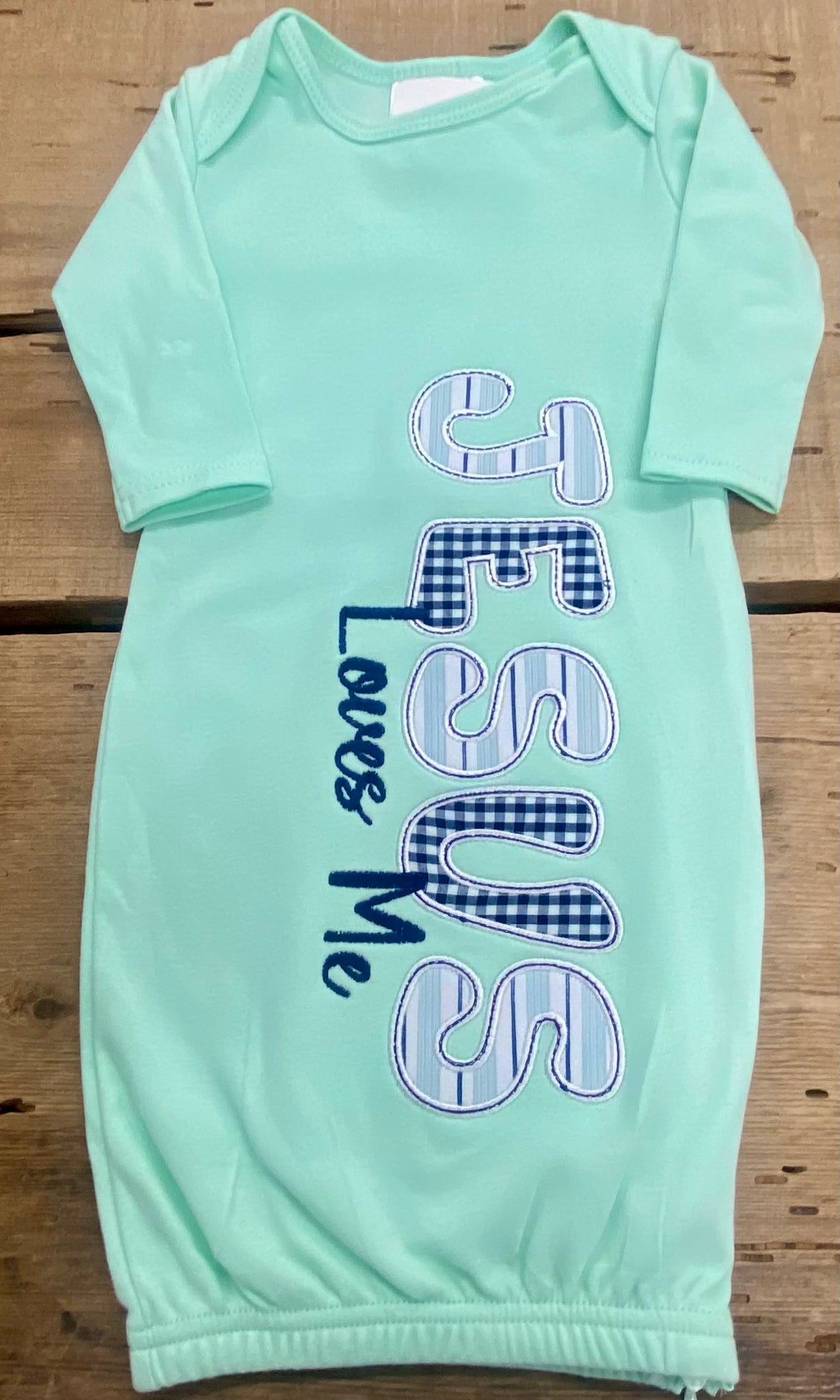 Jesus Loves Me Mint Baby Gown