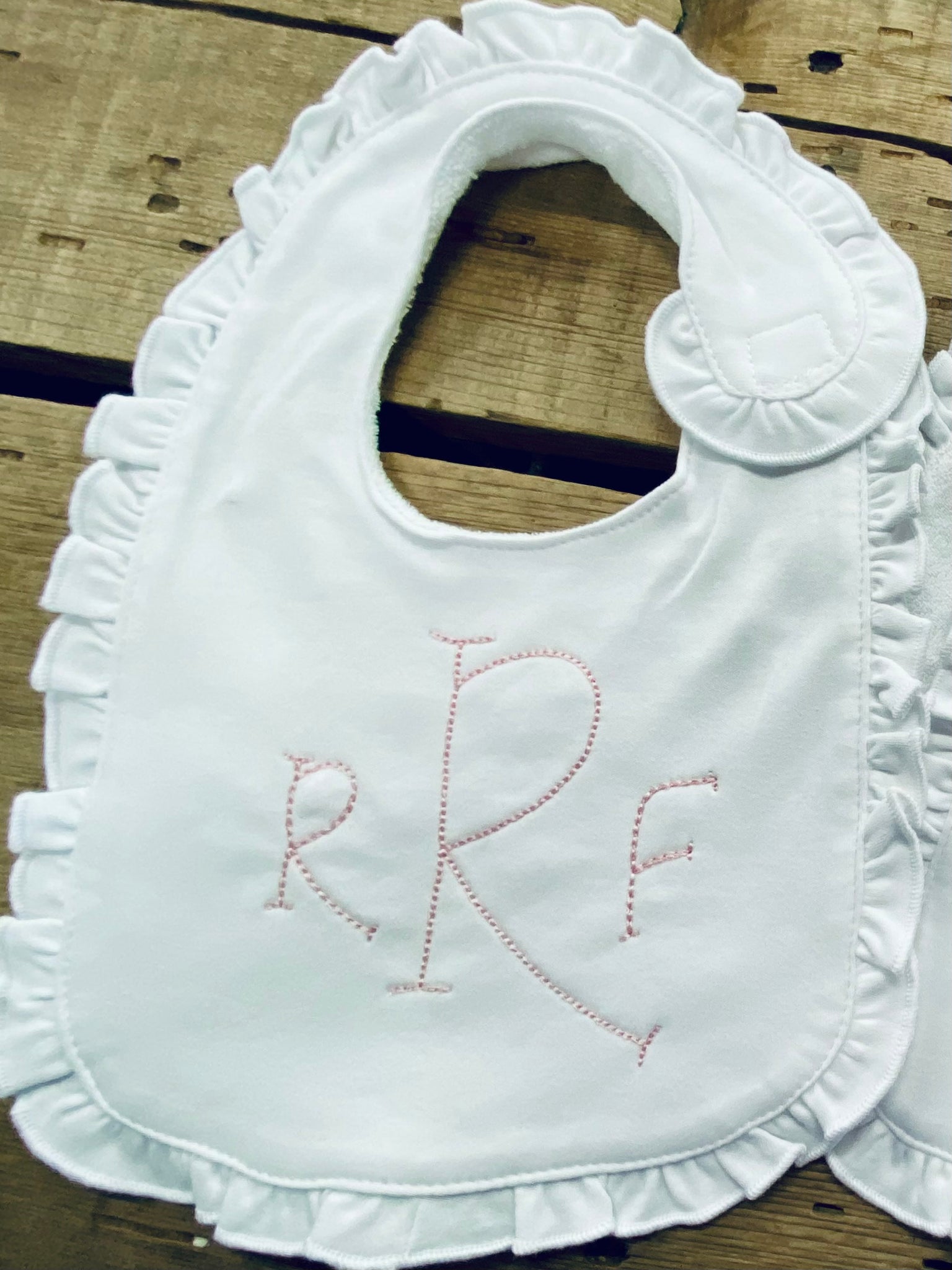 Monogram Ruffle Baby Bib