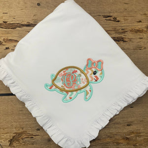 Monogram Turtle Baby Blanket