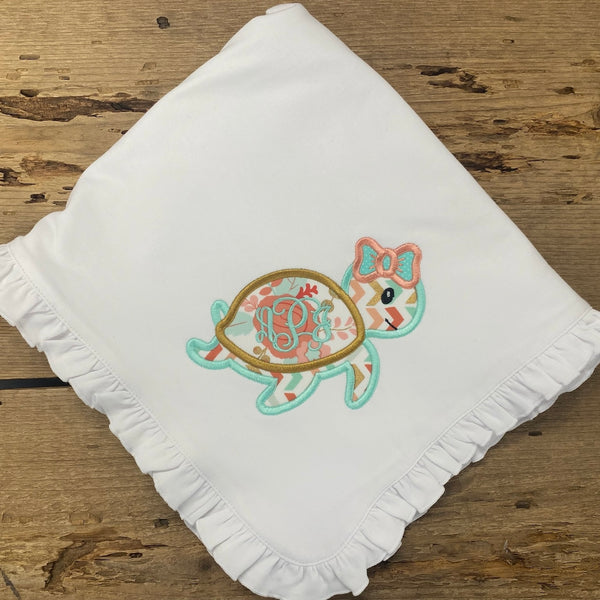 Monogram Turtle Baby Blanket