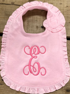 Initial Ruffle Baby Bib