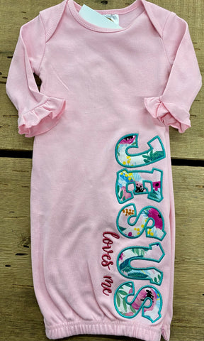 Jesus Loves Me Pink Baby Gown