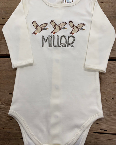 Monogram Ducks Long Sleeve Onesie