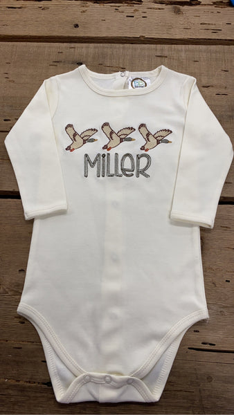 Monogram Ducks Long Sleeve Onesie