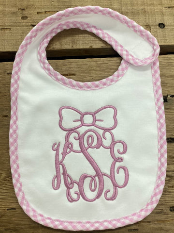 Monogram Bow Ruffle Baby Bib