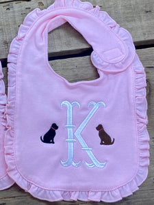 Initial Dog Ruffle Baby Bib