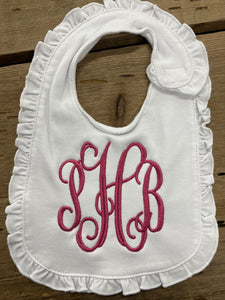 Monogram Ruffle Baby Bib