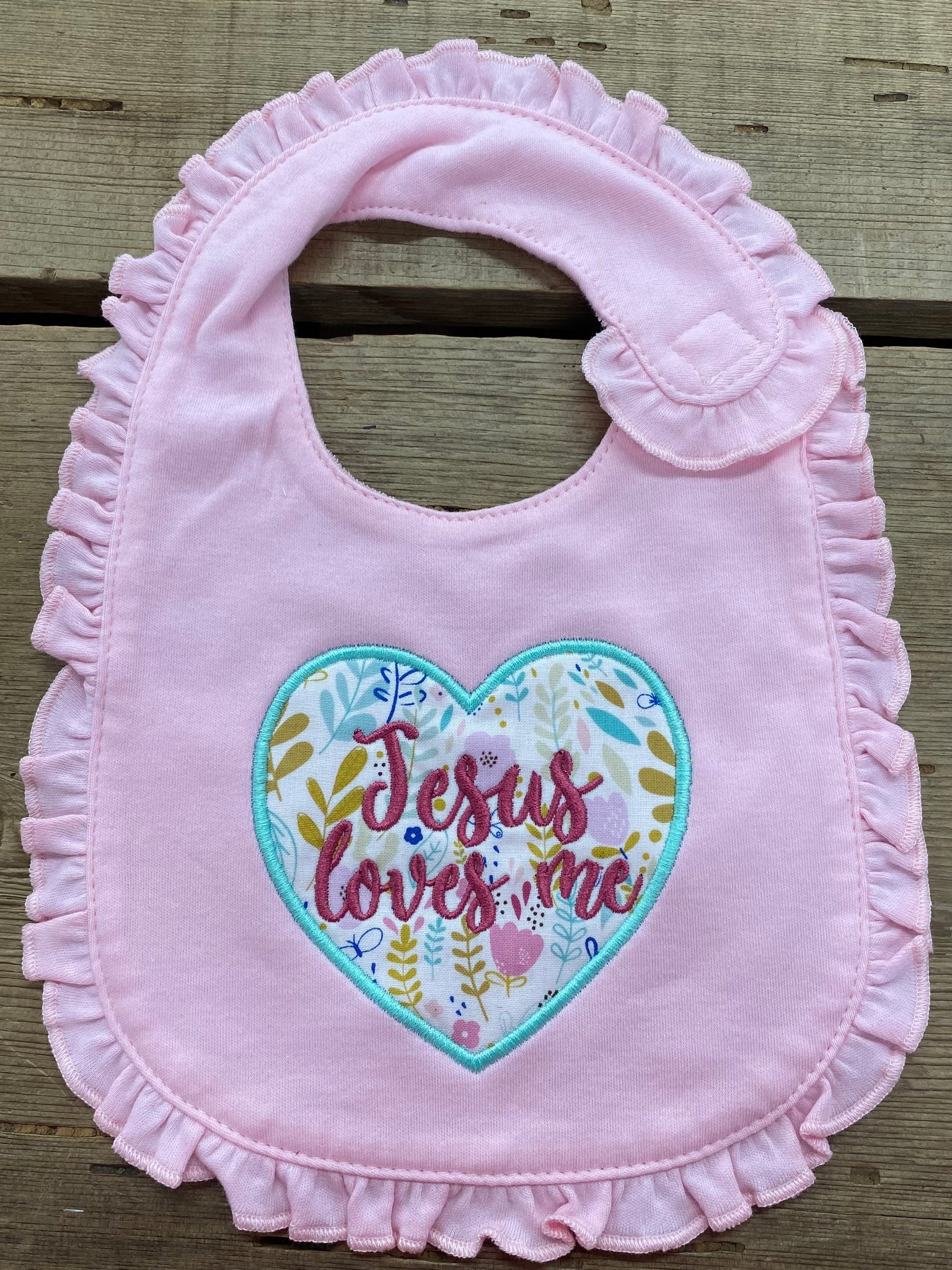 Jesus Loves Me Ruffle Baby Bib