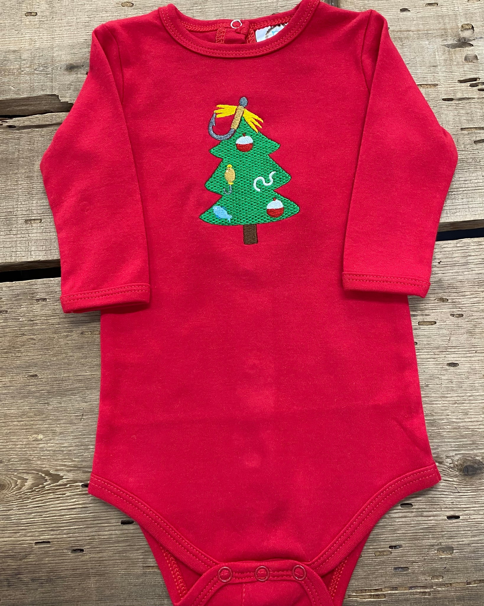 Christmas/Fishing Tree Long Sleeve Onesie