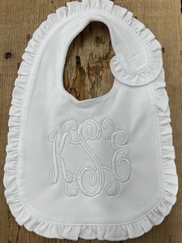 Monogram Ruffle Baby Bib