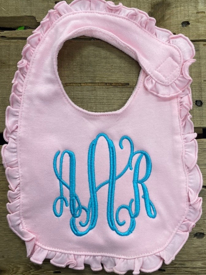 Monogram Ruffle Baby Bib