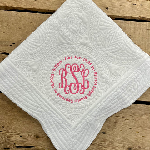 Monogram/Stats Baby Quilt