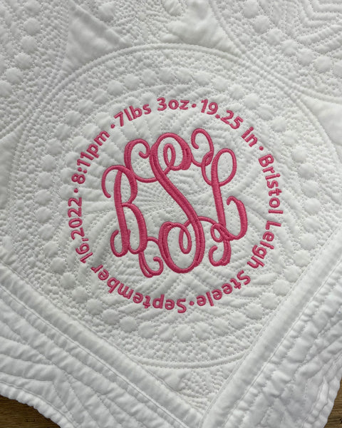 Monogram/Stats Baby Quilt