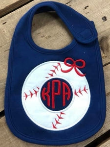 Monogram Baseball Ruffle Baby Bib