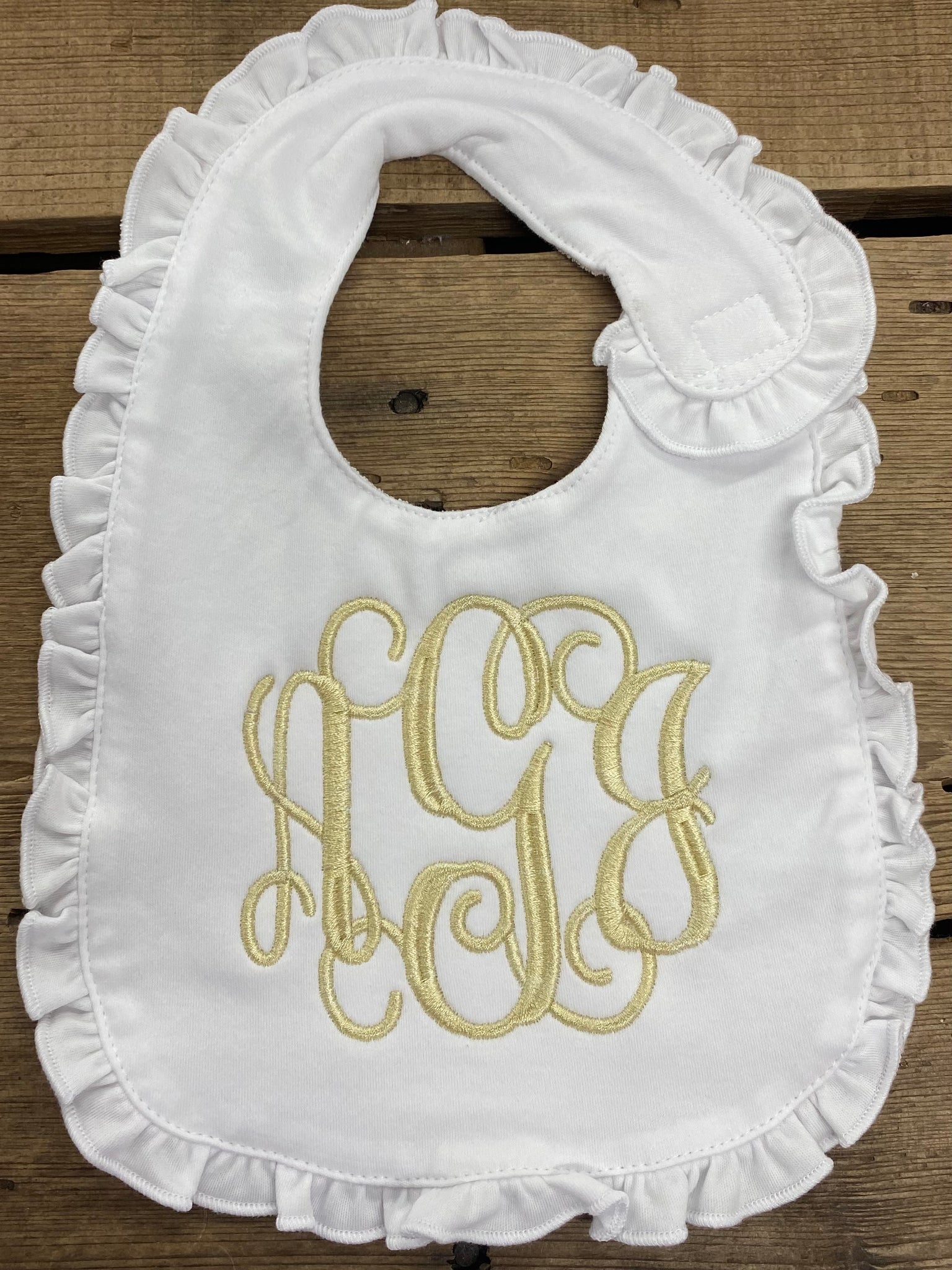 Monogram Ruffle Baby Bib