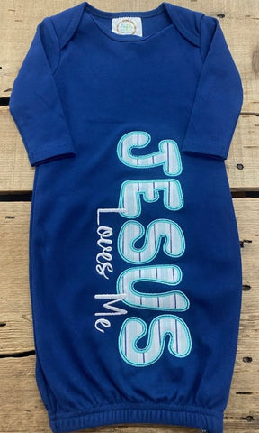 Jesus Loves Me Blue Baby Gown