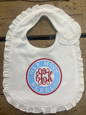 Monogram Ole Miss Ruffle Baby Bib