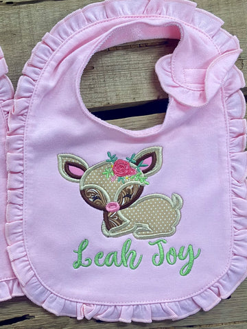 Leah Joy Deer Ruffle Baby Bib