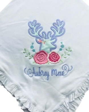 Aubrey Mae/Deer Ruffle Baby Blanket