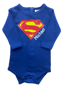 Superman/Name Long Sleeve Baby Onesie