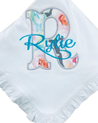 Rylie/Initial Ruffle Baby Blanket