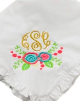 Monogram/Floral Ruffle Baby Blanket