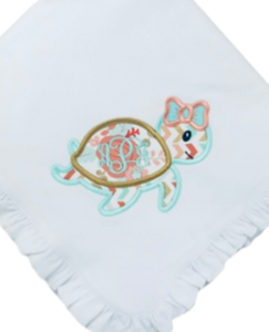 Monogram/Turtle Ruffle Baby Blanket