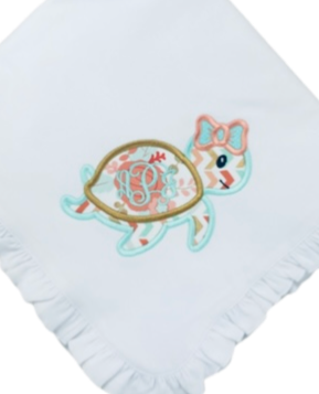 Monogram/Turtle Ruffle Baby Blanket