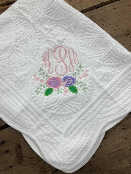 Monogram Floral Baby Quilt