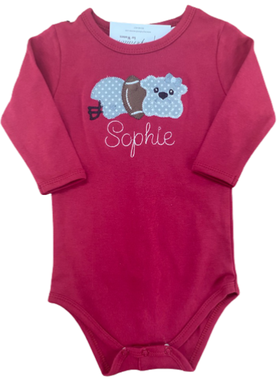 Sophie Bulldog Football Name Long Sleeve Baby Onesie