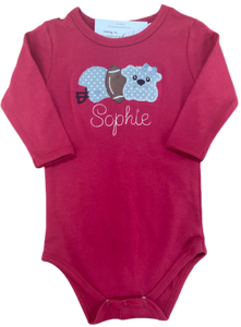 Sophie Bulldog Football Name Long Sleeve Baby Onesie