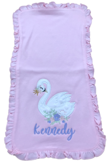 Kennedy/Swan Ruffle Baby Burp Cloth